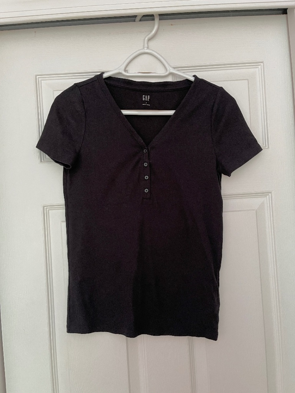 Gap Short Sleeve Ribbed Henley T Black